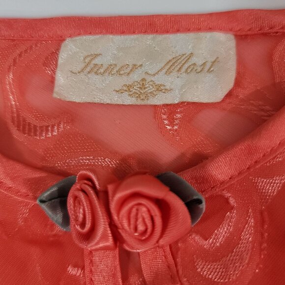 Vintage 1960 Inner Most Coral Night Gown Slip Mini Dress Sz L/XL Coquette Retro - Picture 7 of 11